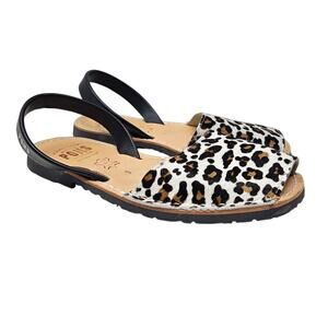 Pons 9 Avarca Sandal Leather Leopard Print Pony Hair Coastal Boho Beachy